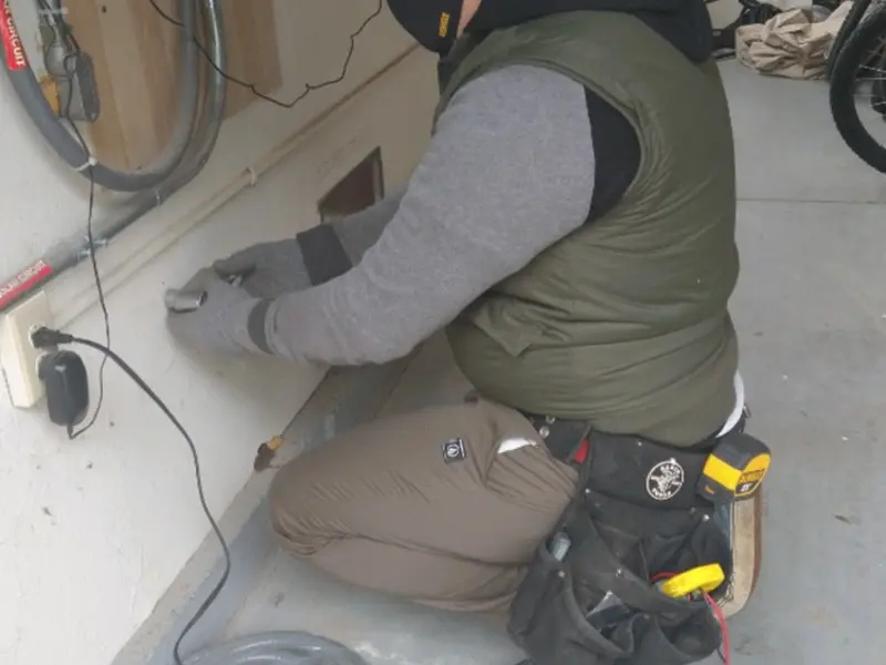 Electrician performing outlet wiring in a Minneola garage